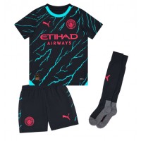 Camisa de Futebol Manchester City Erling Haaland #9 Equipamento Alternativo Infantil 2023-24 Manga Curta (+ Calças curtas)